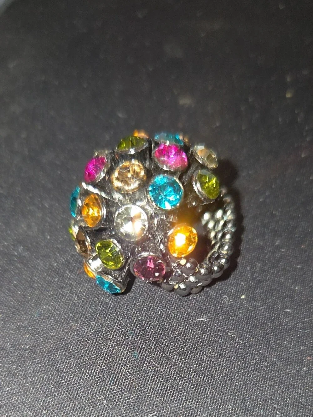 Vintage RA Multicolor Rhinestone Sputnik Dome Statement Cocktail Ring